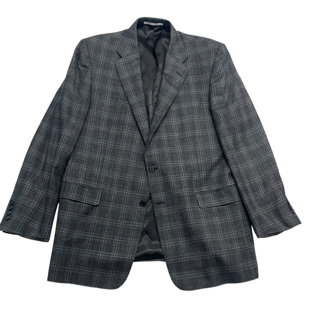 Hickey Freeman Ltd 44L Gray Windowpane Blazer Jacket Silk Wool Sport Suit Coat